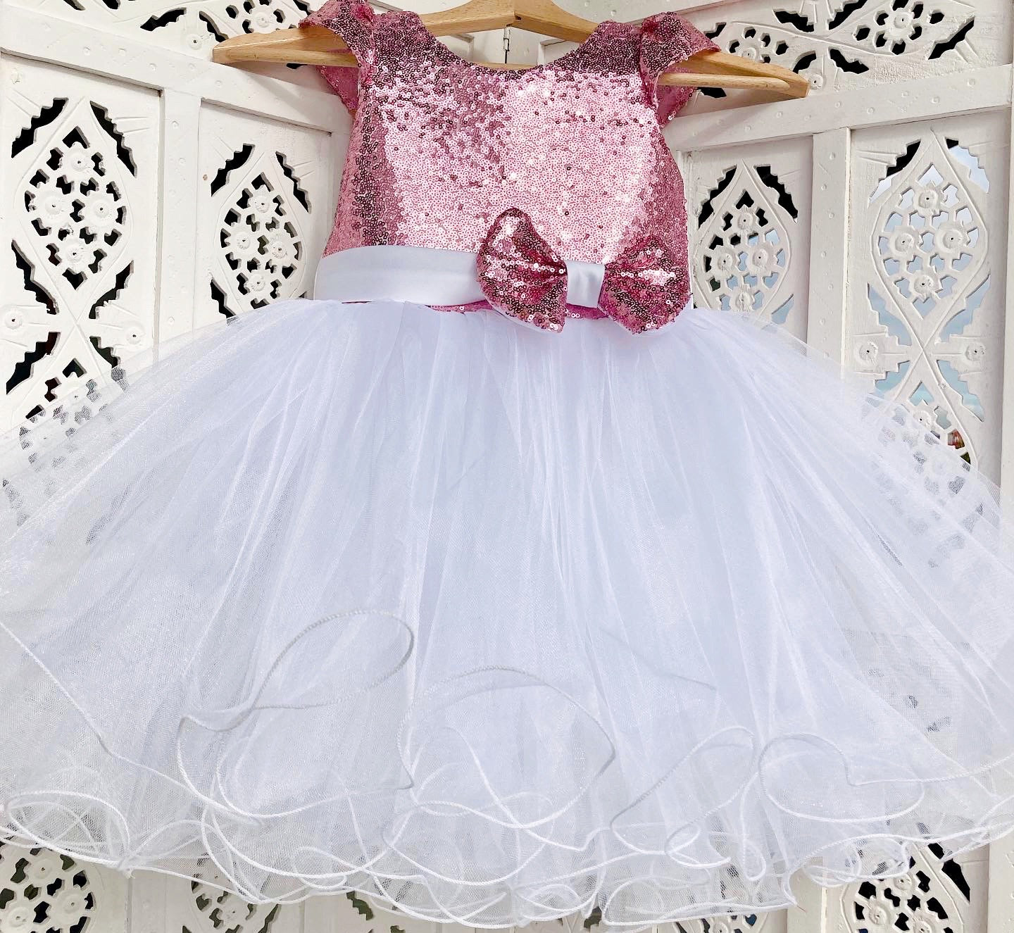 White Dress with Pink Sequins