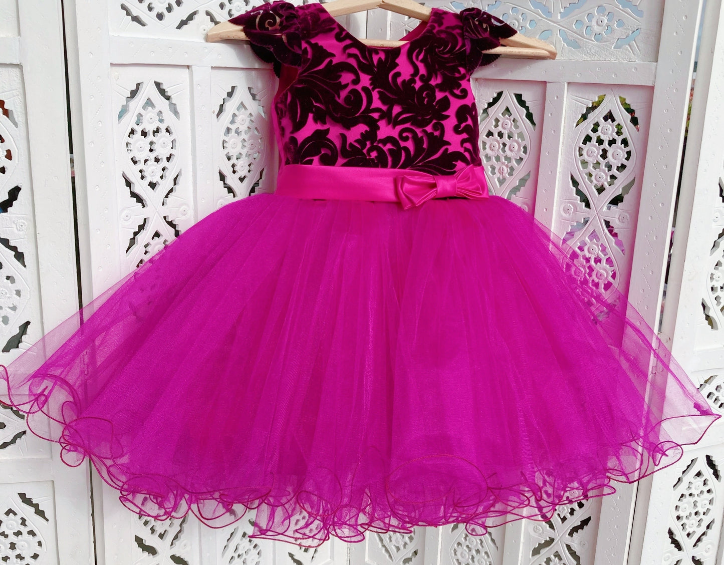 Fuchsia Dress with velvet lace