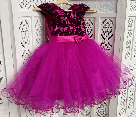 Fuchsia Dress with velvet lace