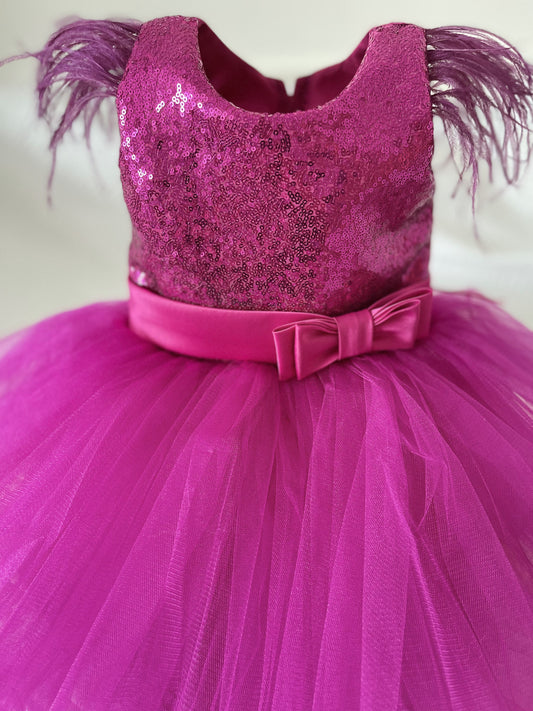 Purple Sequin Dress with Feathers