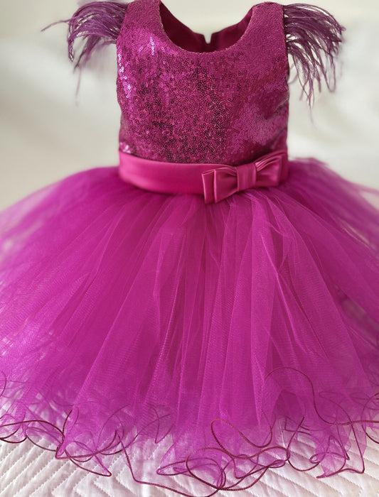 Purple Sequin Dress with Feathers