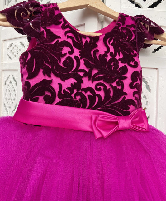Fuchsia Dress with velvet lace