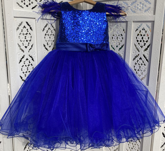 Blue Sequin Dress with Feathers